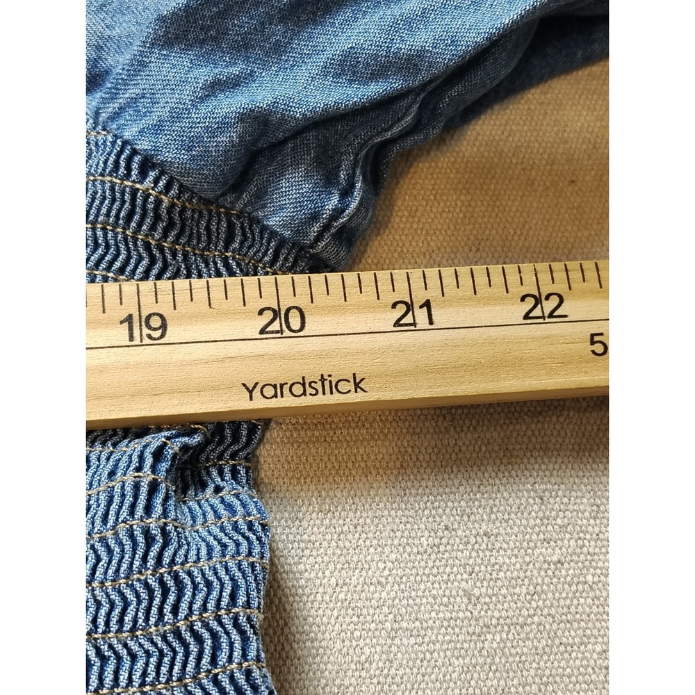 Levis Womens XXL Denim Square Neck Smocked Side Long Sleeve Blouse Blue Top XX - Picture 5 of 10